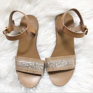 J.Crew Raffia Tan Ankle Strap Sandals